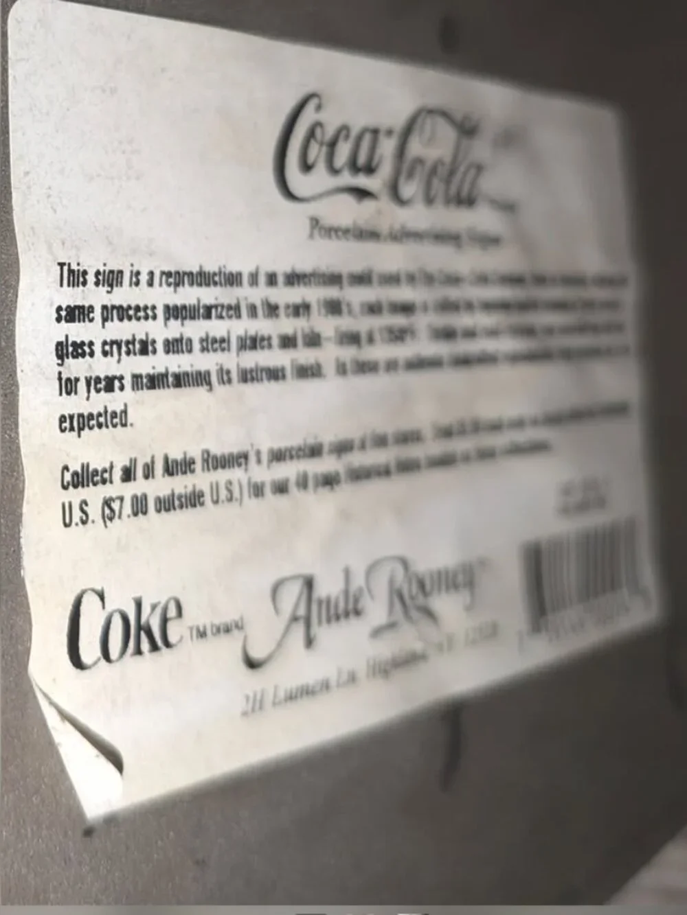 Vintage Ande Rooney Porcelain Coca-Cola Sign 20